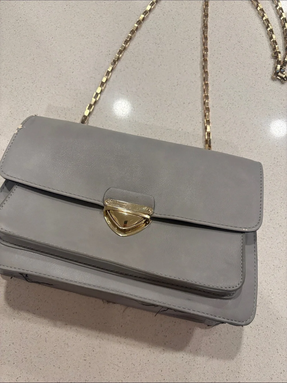 Gray Chain-Strap Crossbody Bag with Gold Hardware